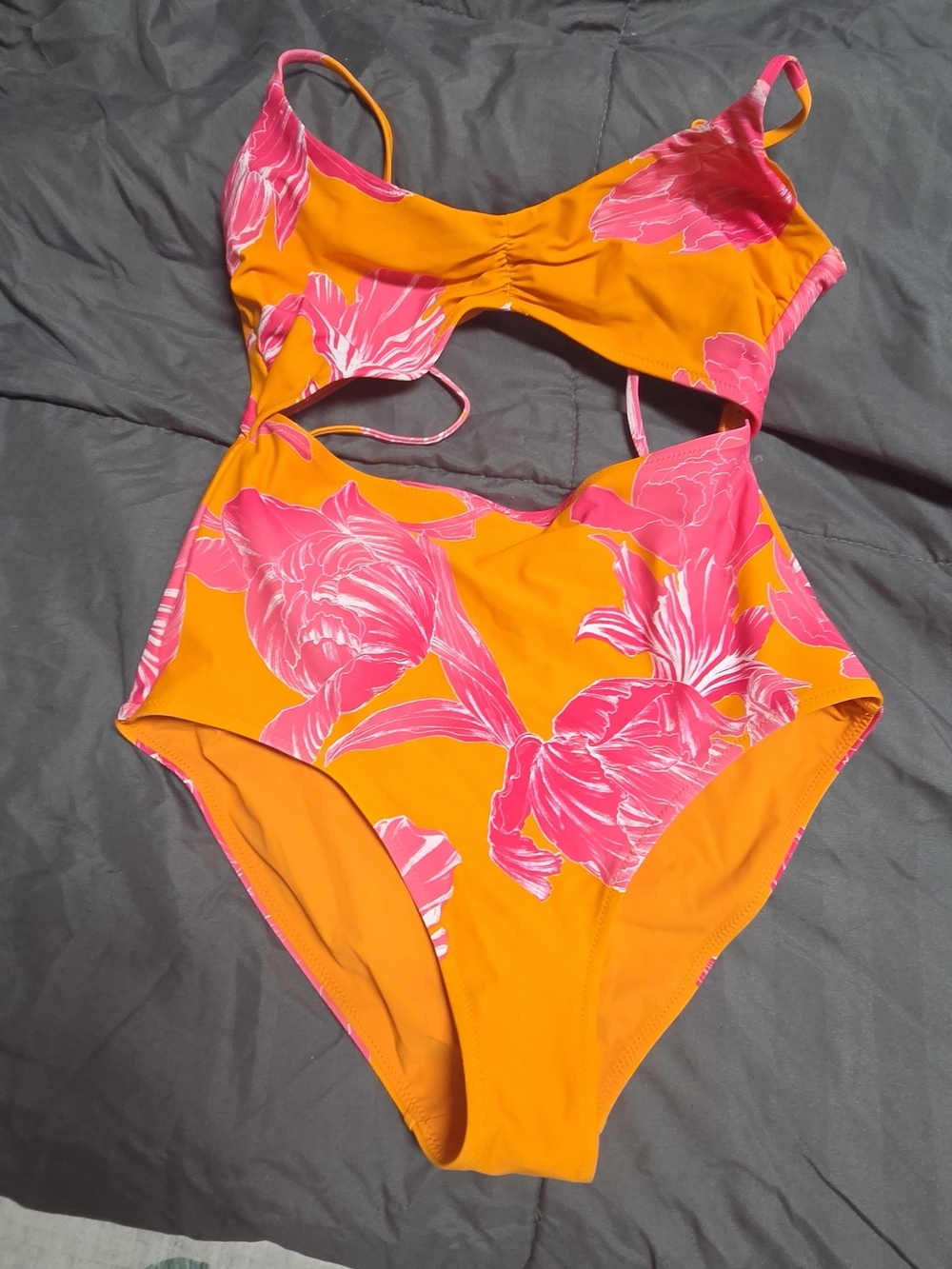Athleta Orange  One-Piece Swimsuit with Pink Floral Print